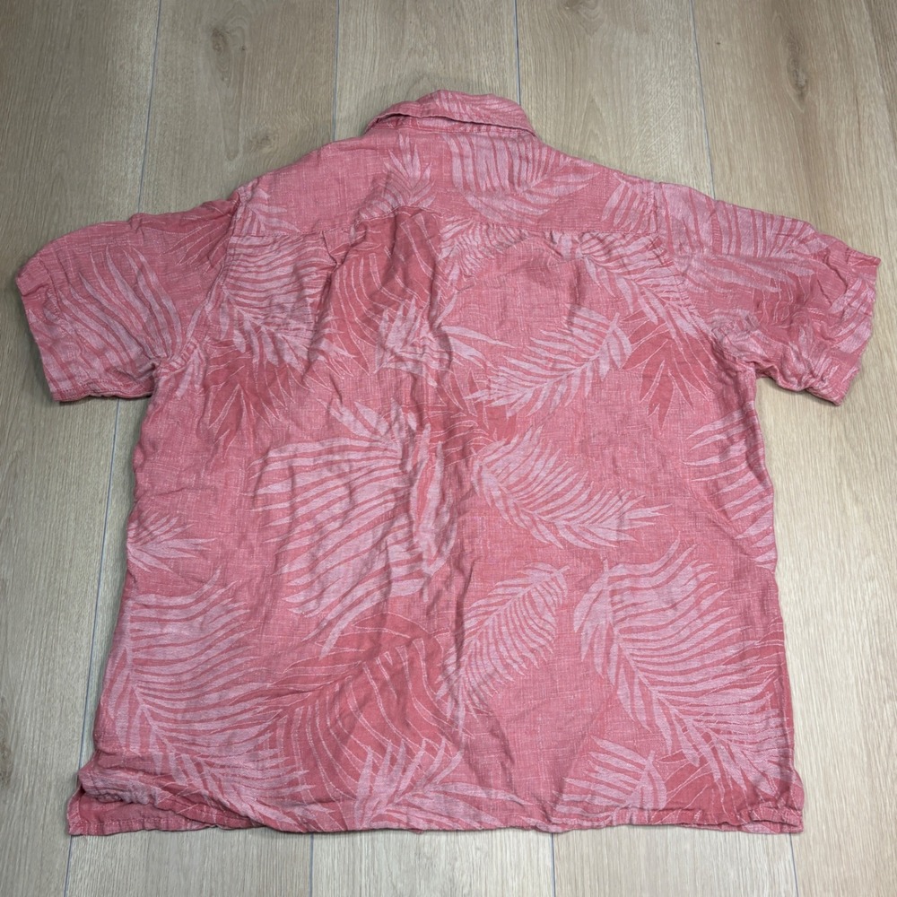 Tasso Elba Island Mens Silk Linen Tropical Palm Leaf Button Down Shirt Coral M - Picture 6 of 8
